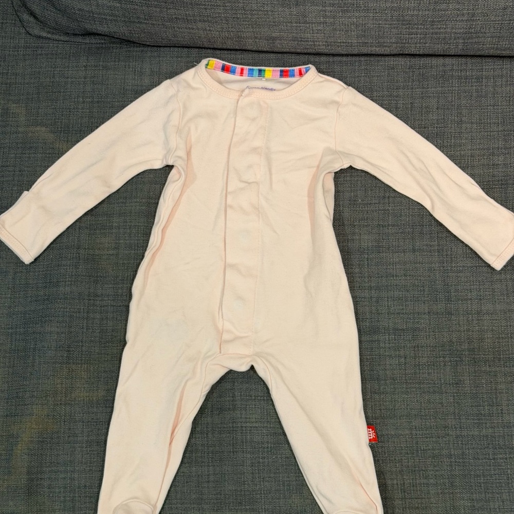 Magnetic Me Coral Pink Footed Baby Onesie